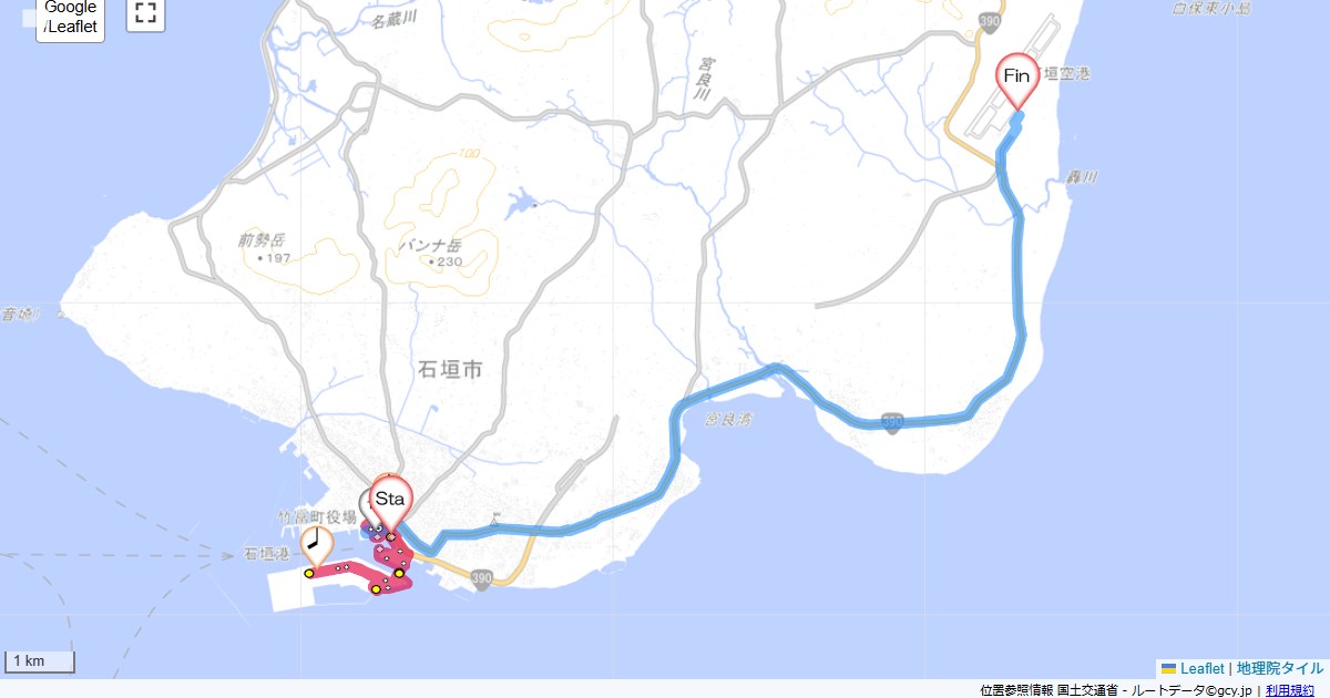 八重山8石垣港石垣市登野城,石垣市白保,サイクリング,地図,記録,自転車