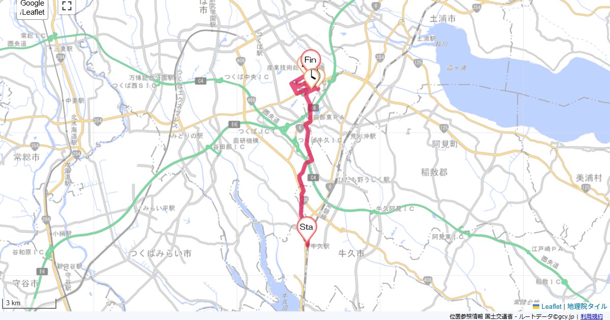 牛久・つくば1牛久駅,つくばヒルズ梅園,サイクリング,地図,記録,自転車