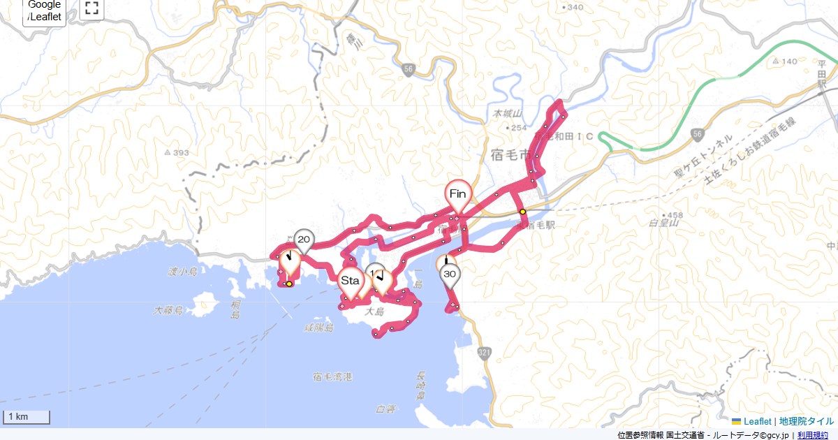高知愛媛5宿毛リゾート椰子の湯,宿毛駅,サイクリング,地図,記録,自転車
