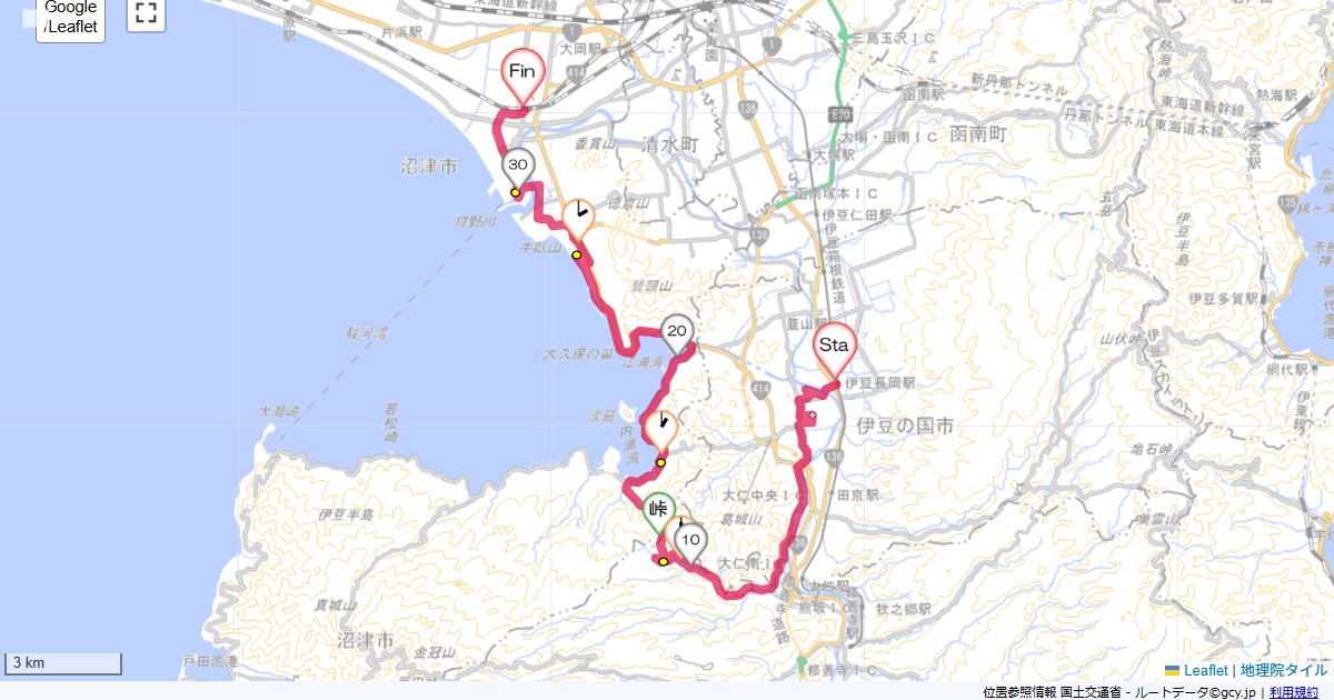 三津伊豆長岡駅,沼津駅,サイクリング,地図,記録,自転車