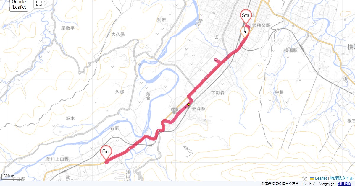 秩父・寄居1西武秩父駅,旅籠屋秩父店,サイクリング,地図,記録,自転車