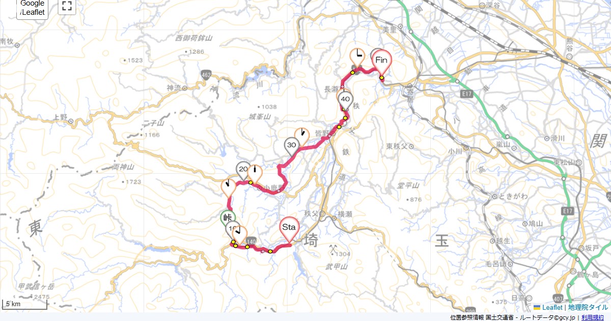 秩父・寄居2旅籠屋秩父店,かんぽの宿寄居,サイクリング,地図,記録,自転車
