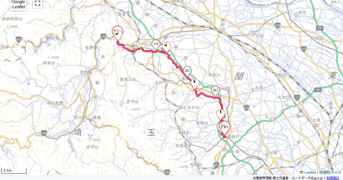 秩父・寄居3かんぽの宿寄居,坂戸駅,サイクリング,地図,記録,自転車