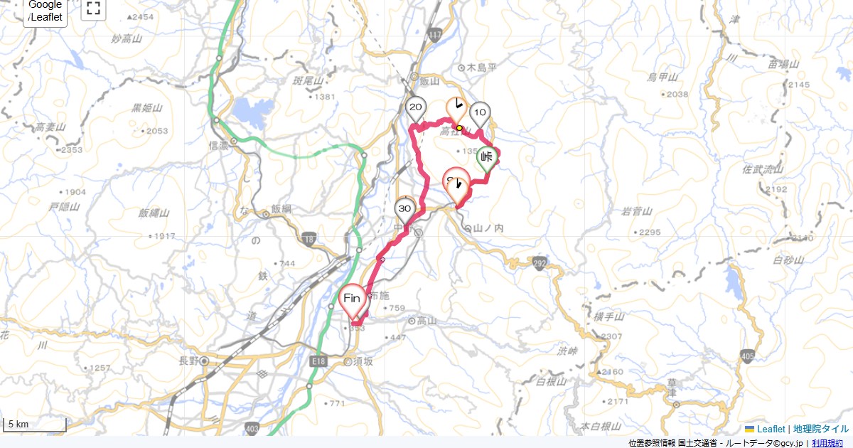 高社山夜間瀬駅,須坂旭ヶ丘,サイクリング,地図,記録,自転車