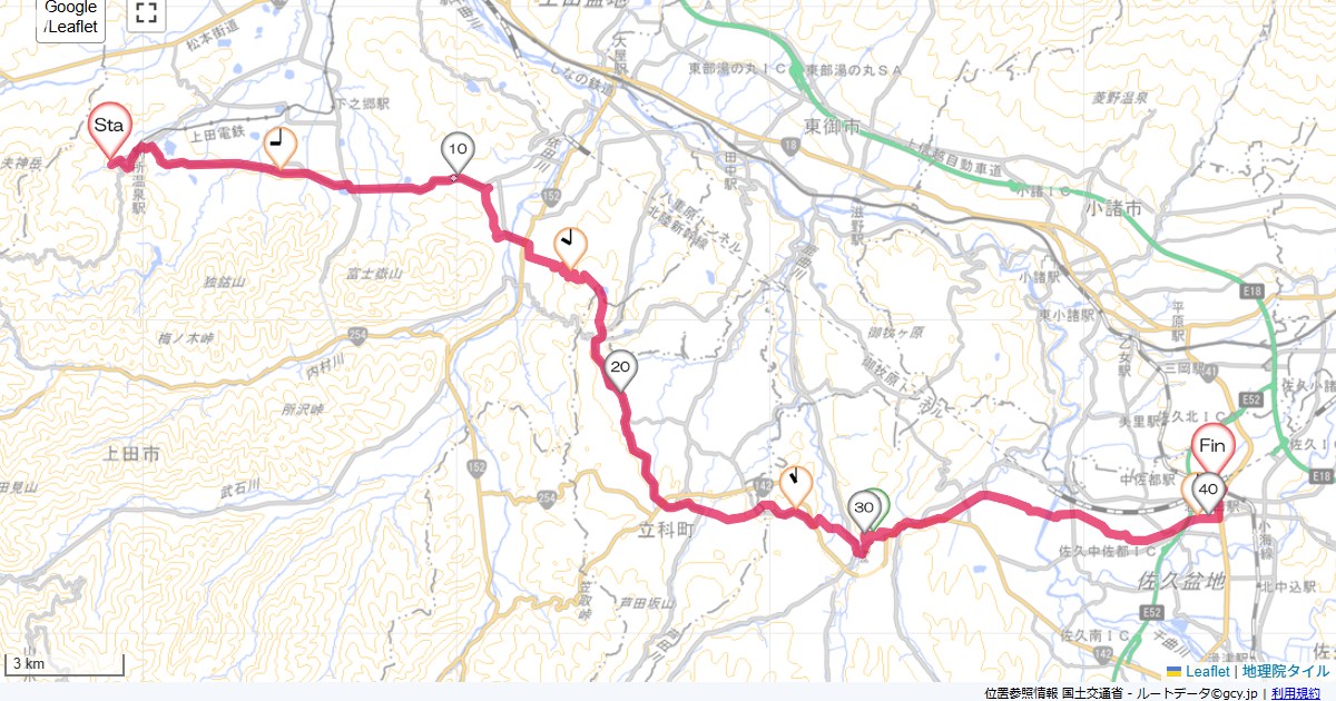 別所温泉から佐久平別所温泉旅宿上松や,佐久平駅,サイクリング,地図,記録,自転車