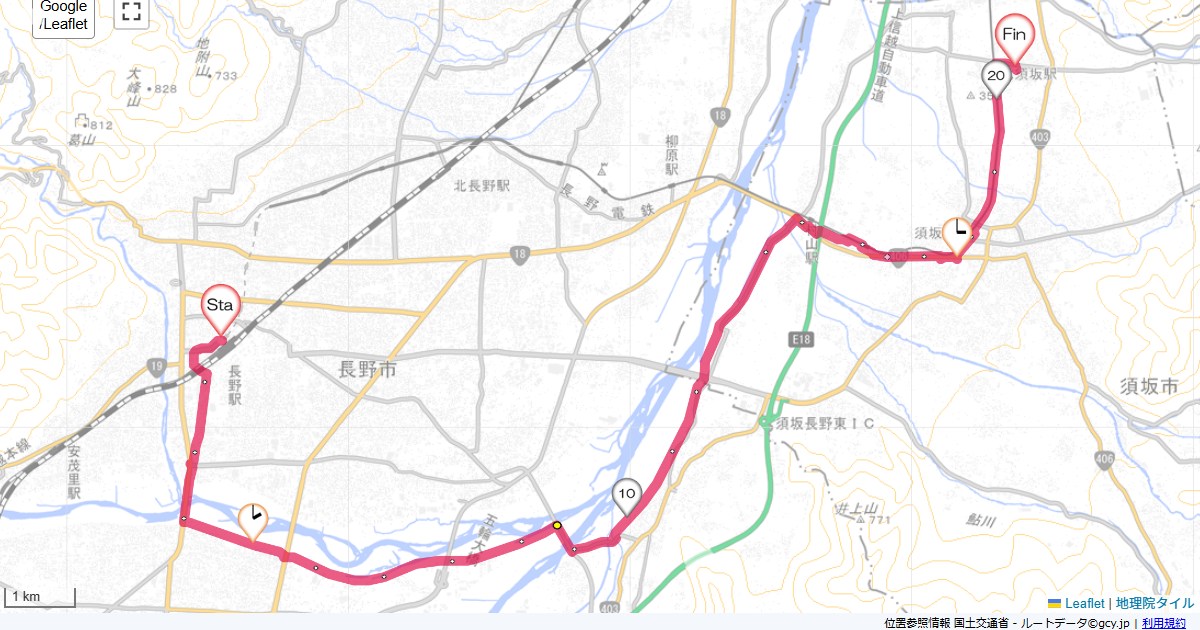 丹波島長野駅,須坂旭ヶ丘,サイクリング,地図,記録,自転車