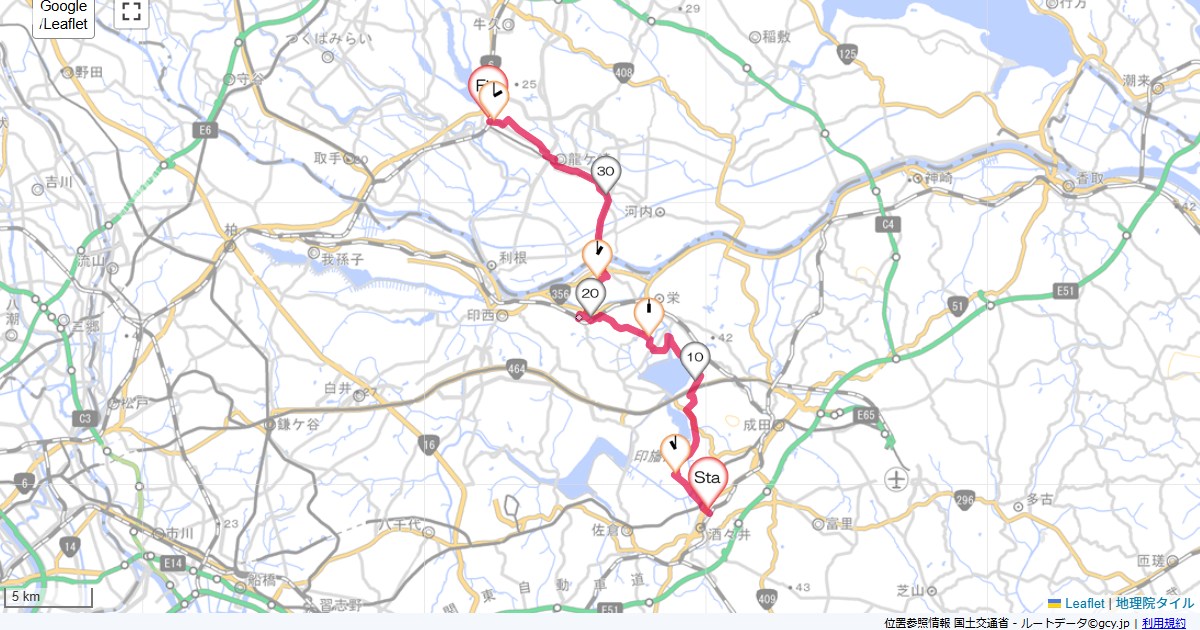 酒々井から龍ケ崎市酒々井駅,龍ケ崎市駅,サイクリング,地図,記録,自転車