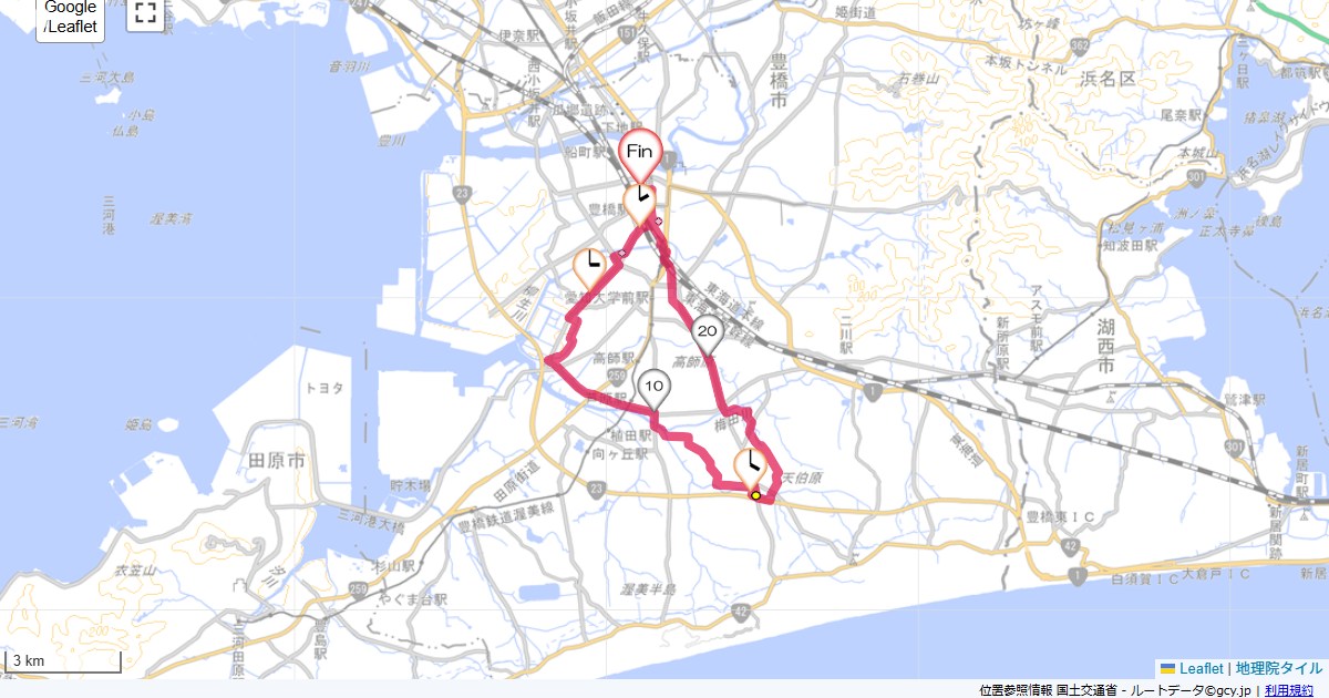 豊橋南部ルートイン豊橋,ルートイン豊橋,サイクリング,地図,記録,自転車