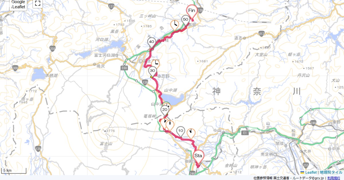 御殿場から都留御殿場駅,スターランド,サイクリング,地図,記録,自転車