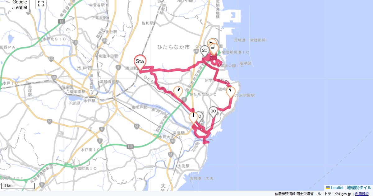 ひたち海浜公園ホテルクラウンヒルズ勝田,ホテルクラウンヒルズ勝田,サイクリング,地図,記録,自転車