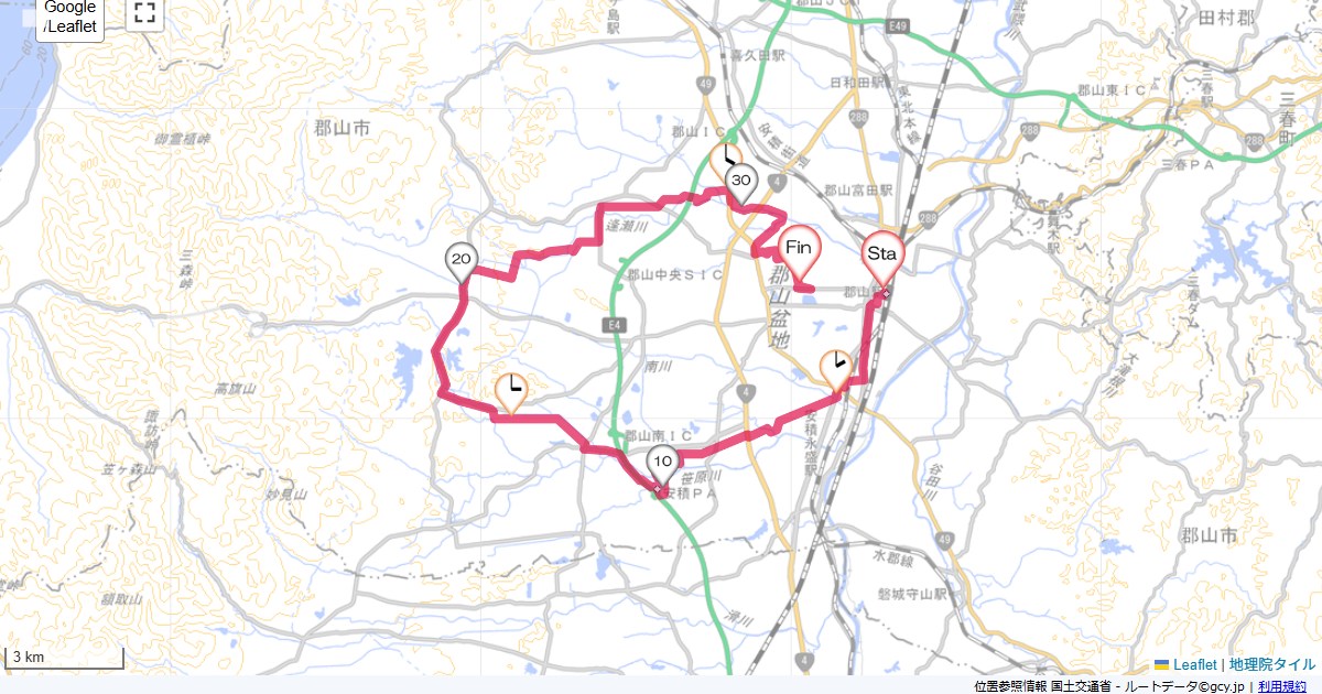 郡山郡山駅,郡山スターホテル,サイクリング,地図,記録,自転車