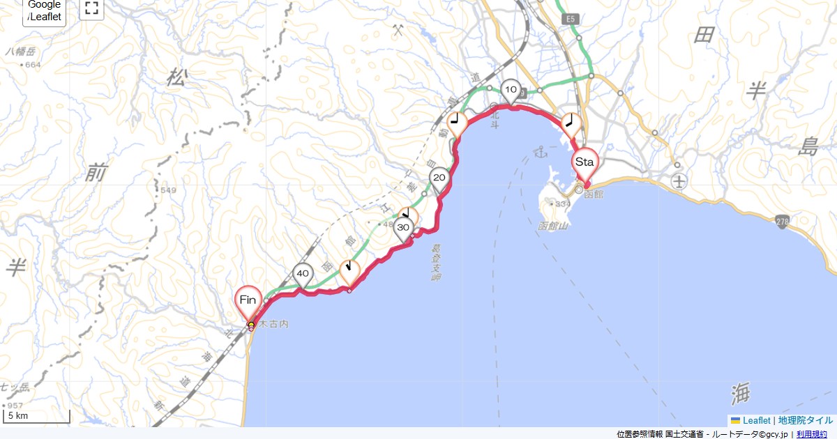 函館から木古内グローバルビュー函館,木古内駅,サイクリング,地図,記録,自転車