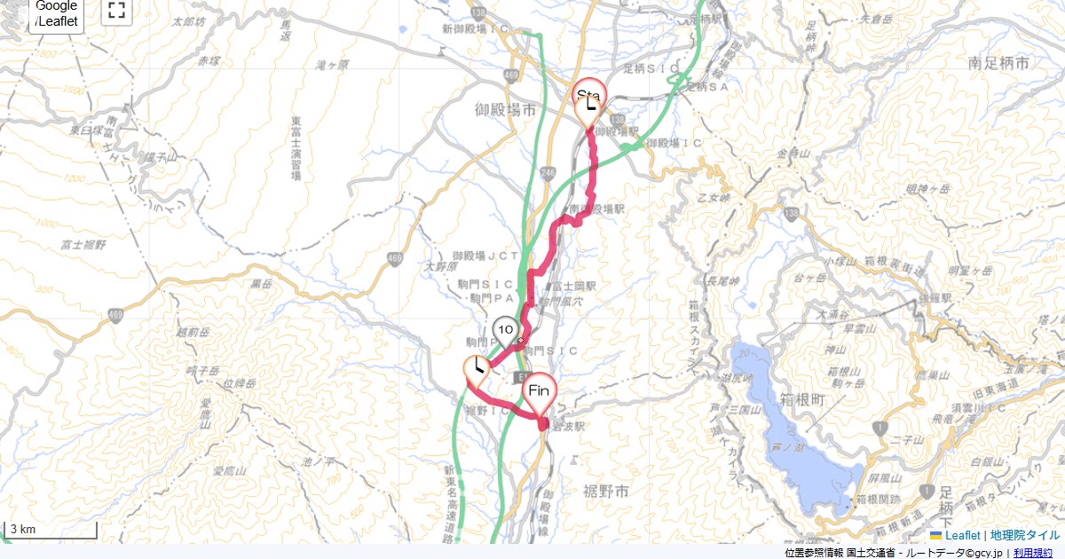 御殿場から岩波御殿場駅,ホテルクーネルイン,サイクリング,地図,記録,自転車