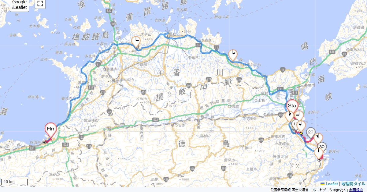 徳島から阿南メイアップ徳島,ルートイン四国中央,サイクリング,地図,記録,自転車