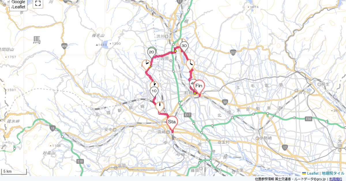 高崎から前橋高崎駅,前橋ベルズイン,サイクリング,地図,記録,自転車