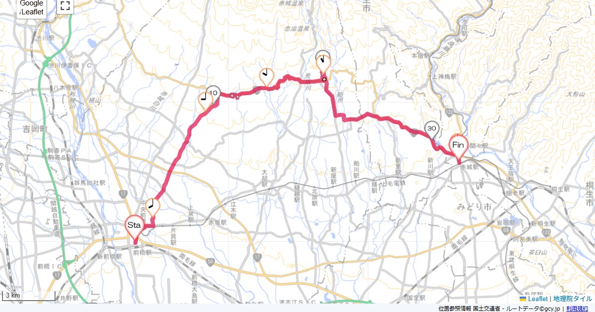 前橋から赤城前橋ベルズイン,赤城駅,サイクリング,地図,記録,自転車