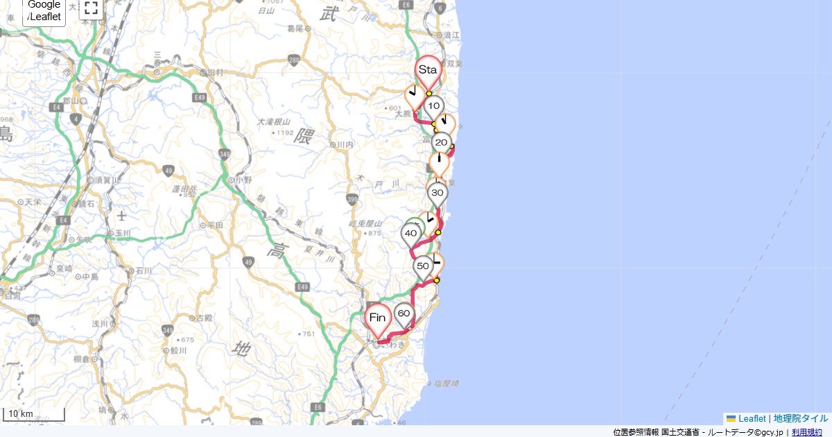 大熊町からいわき大野駅,サンライズインいわき,サイクリング,地図,記録,自転車