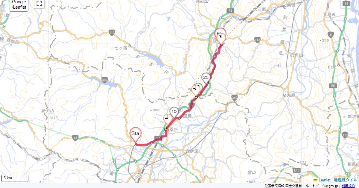 飯坂温泉から白石蔵王旅館湯乃家,白石蔵王駅,サイクリング,地図,記録,自転車
