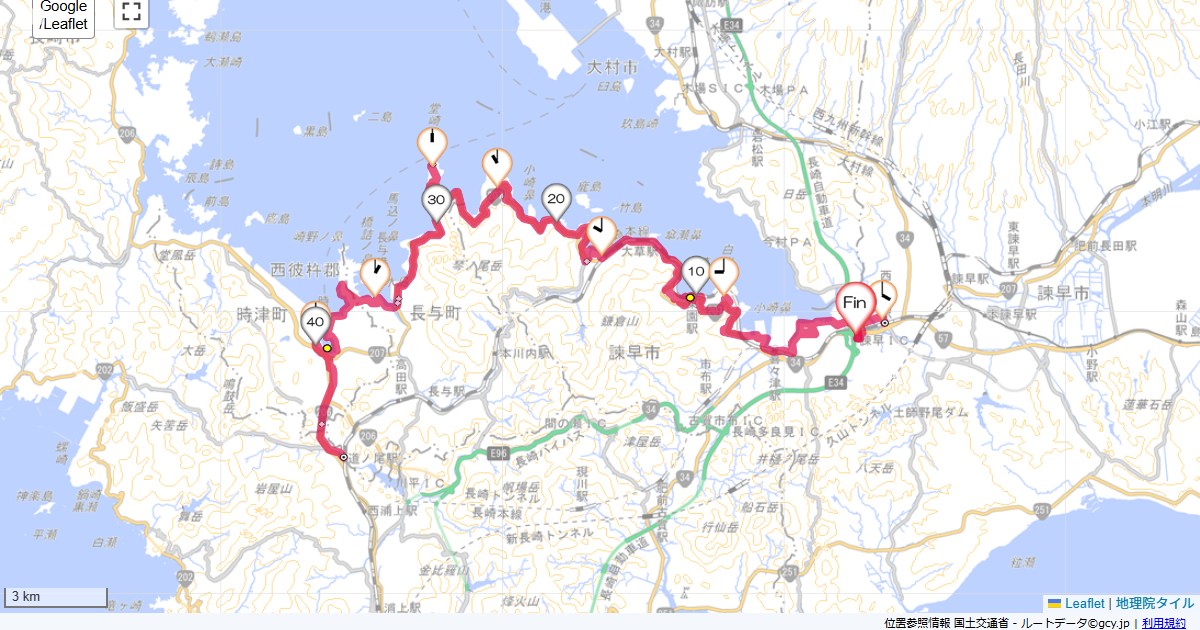 諫早から道ノ尾ルートイン諫早インター,ルートイン諫早インター,サイクリング,地図,記録,自転車