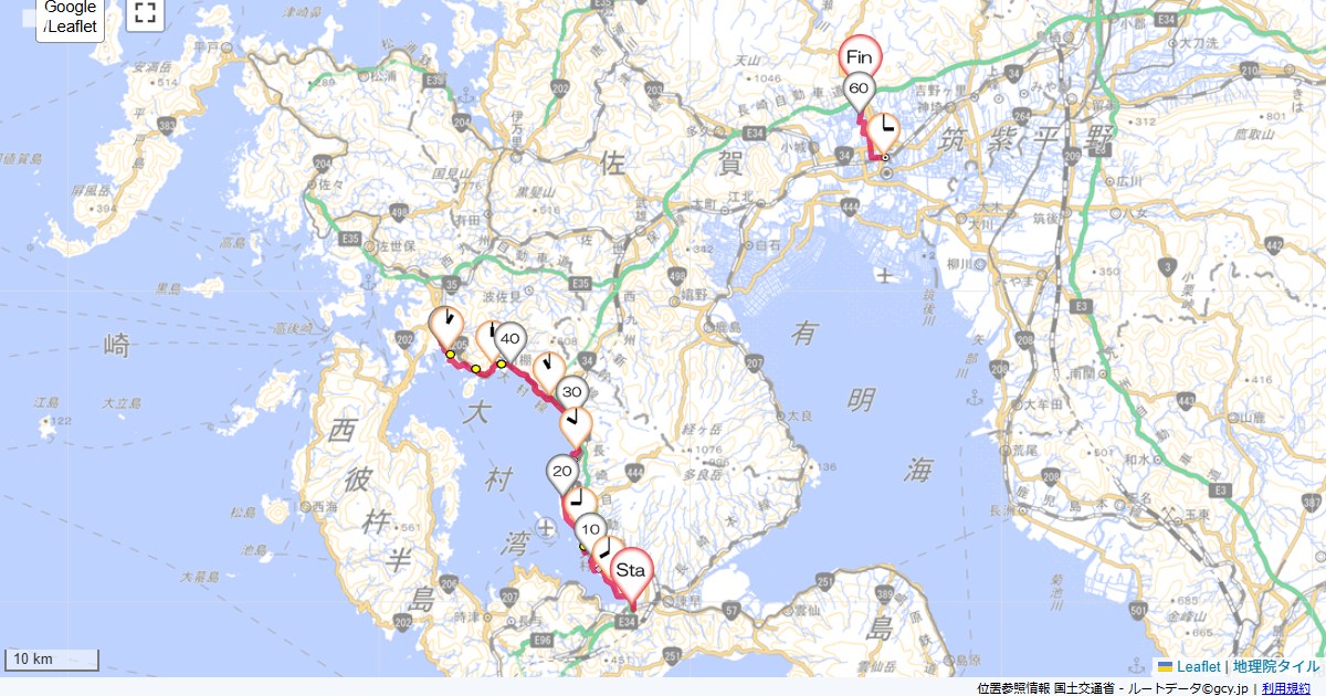 諫早からハウステンボスルートイン諫早インター,佐賀大和温泉アマンディ,サイクリング,地図,記録,自転車