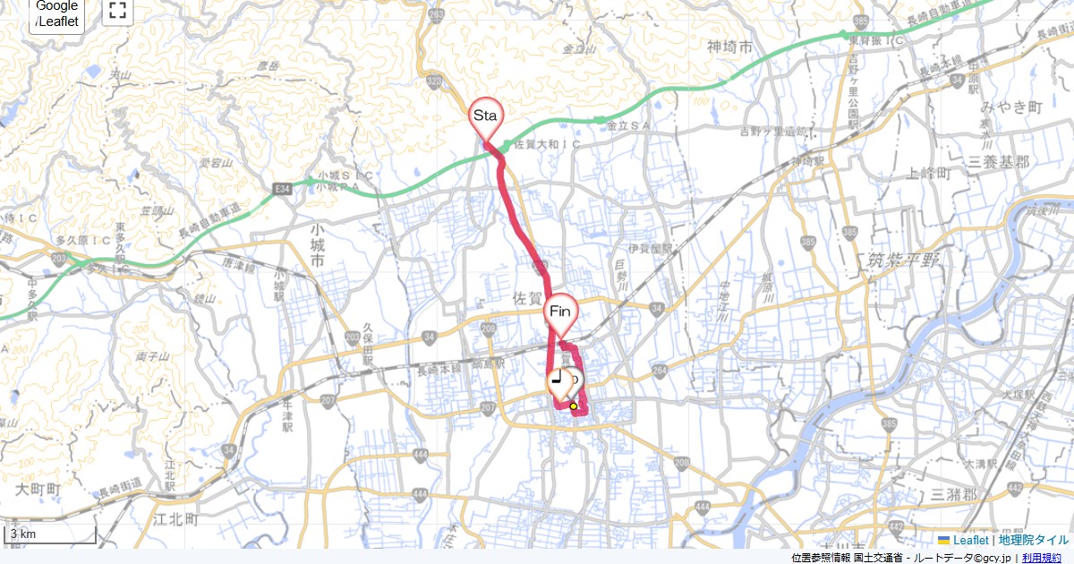 佐賀大和温泉から佐賀佐賀大和温泉アマンディ,佐賀駅,サイクリング,地図,記録,自転車