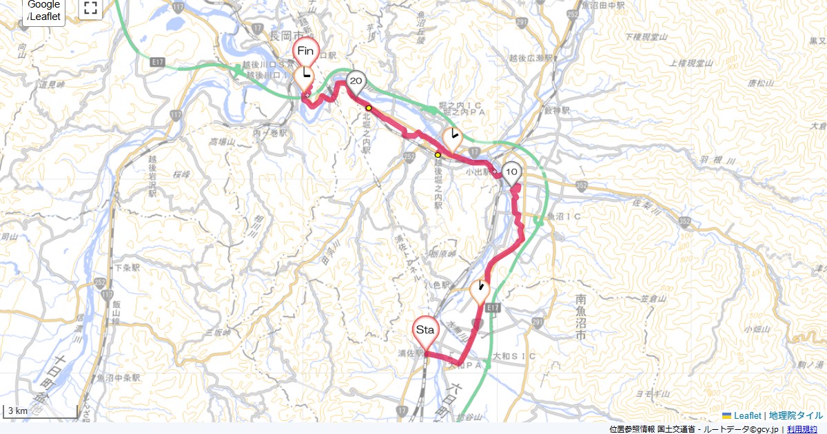 浦佐から越後川口浦佐駅,越後川口温泉,サイクリング,地図,記録,自転車