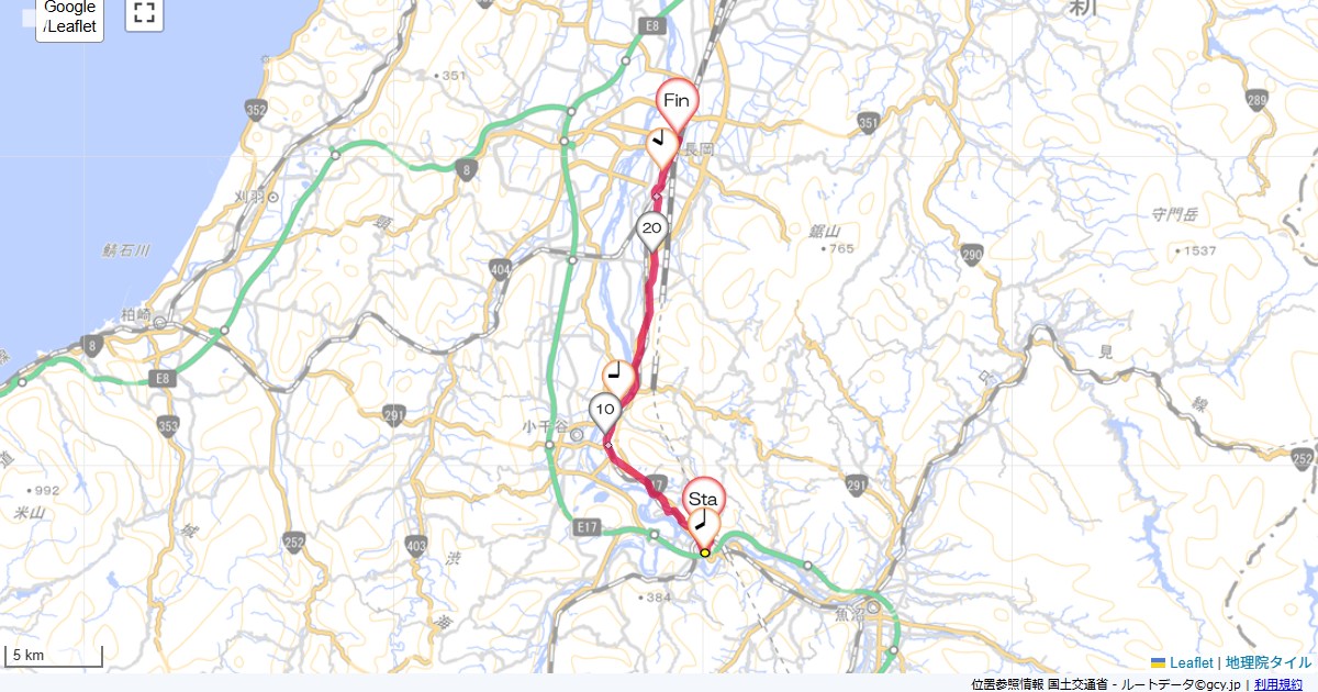 越後川口から長岡越後川口温泉,長岡駅,サイクリング,地図,記録,自転車