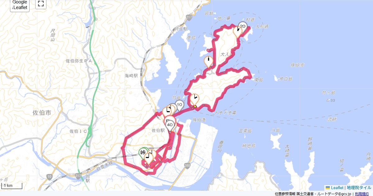 大入島ルートイン佐伯,ルートイン佐伯,サイクリング,地図,記録,自転車