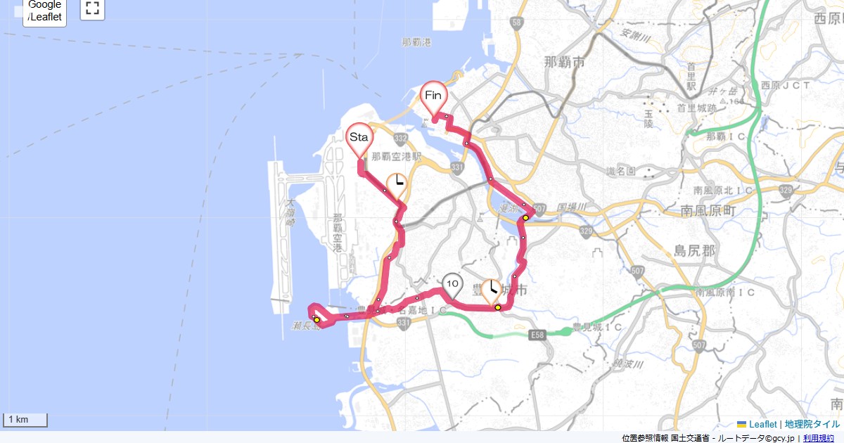 那覇空港から瀬長島・那覇那覇空港,ルートイングランティア那覇,サイクリング,地図,記録,自転車