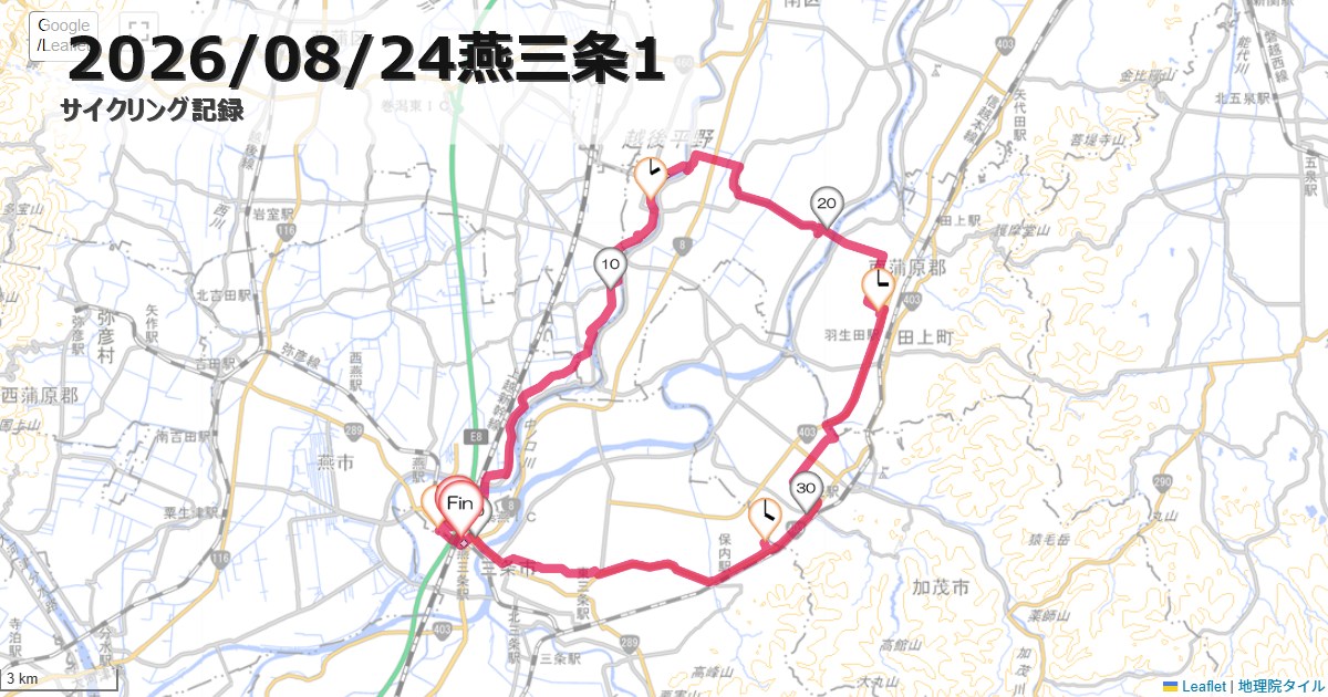 燕三条1三条市須頃,三条市須頃,サイクリング,地図,記録,自転車