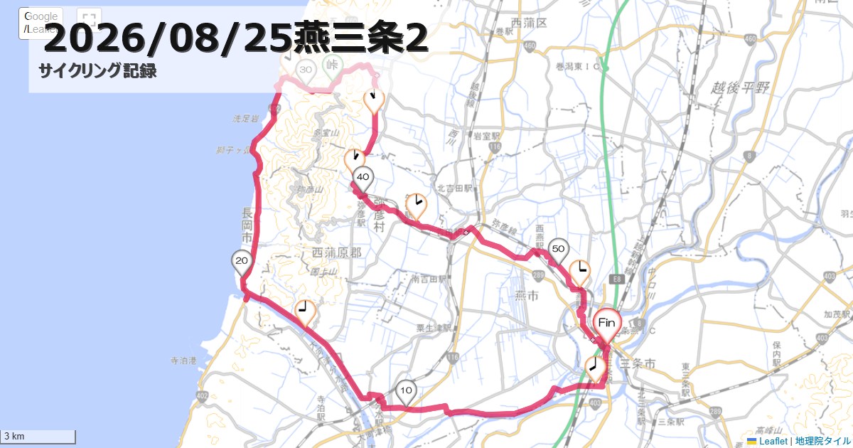 燕三条2三条市須頃,三条市須頃,サイクリング,地図,記録,自転車