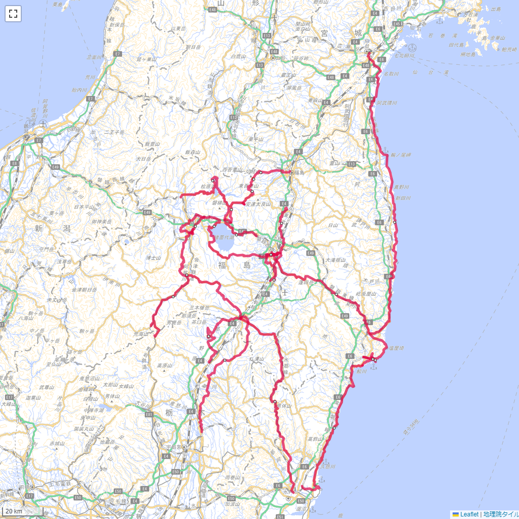 福島県,サイクリング,地図,記録,自転車