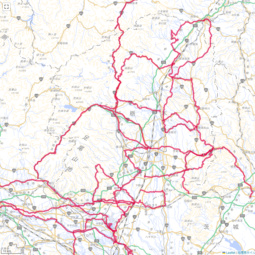 栃木県,サイクリング,地図,記録,自転車