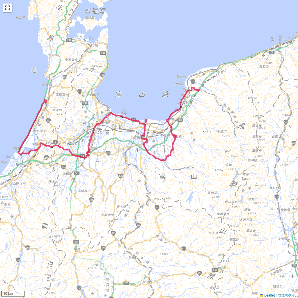 富山県,サイクリング,地図,記録,自転車