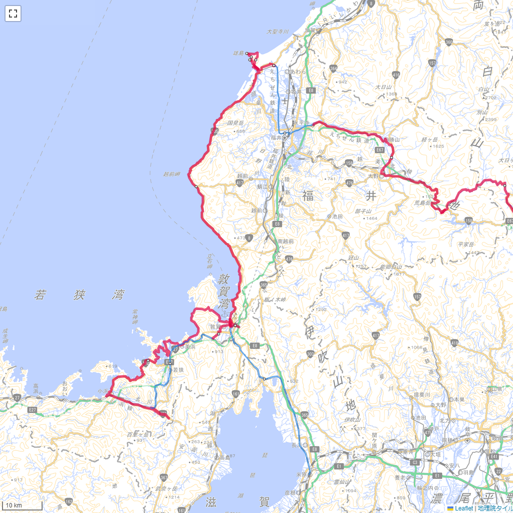 福井県,サイクリング,地図,記録,自転車