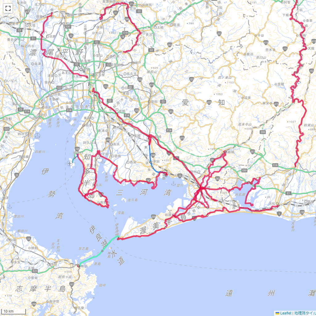 愛知県,サイクリング,地図,記録,自転車