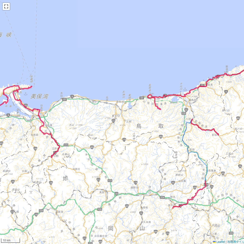 鳥取県,サイクリング,地図,記録,自転車