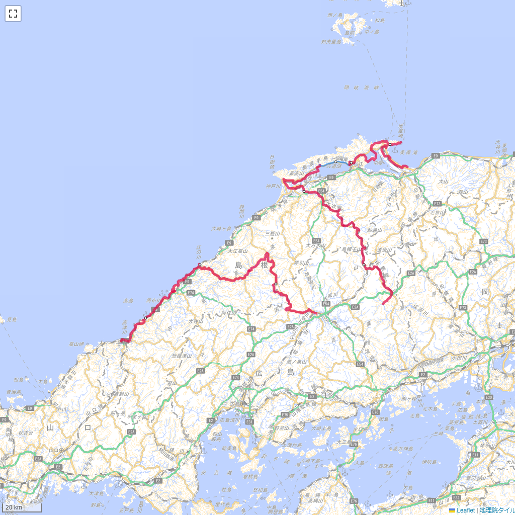 島根県,サイクリング,地図,記録,自転車
