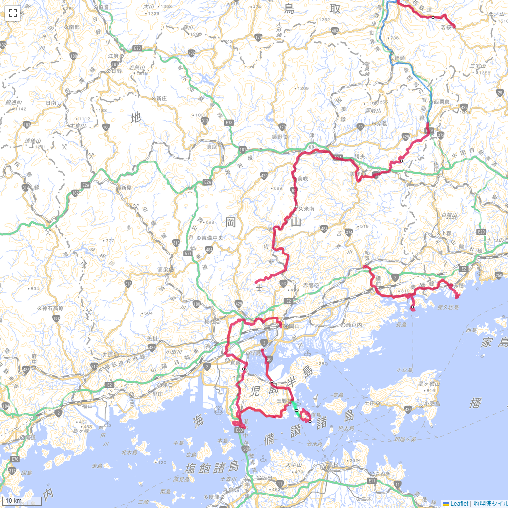 岡山県,サイクリング,地図,記録,自転車