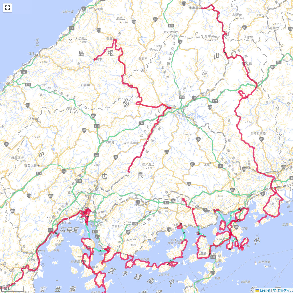 広島県,サイクリング,地図,記録,自転車