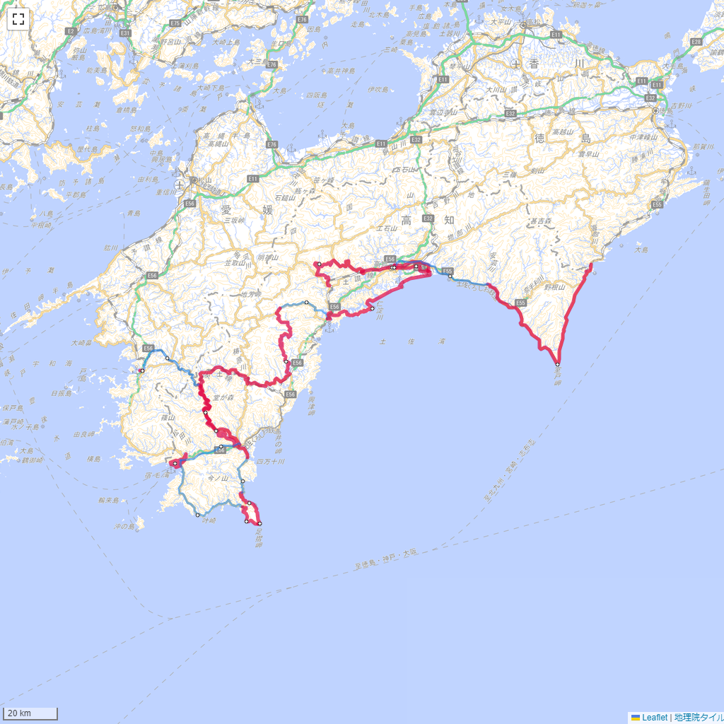 高知県,サイクリング,地図,記録,自転車
