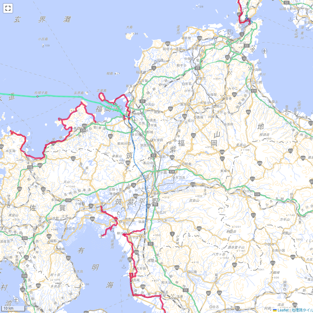 福岡県,サイクリング,地図,記録,自転車