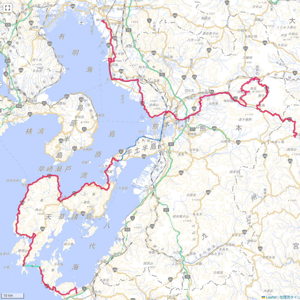 熊本県,サイクリング,地図,記録,自転車