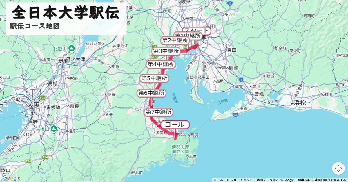 全日本大学駅伝のコースを地図で表示