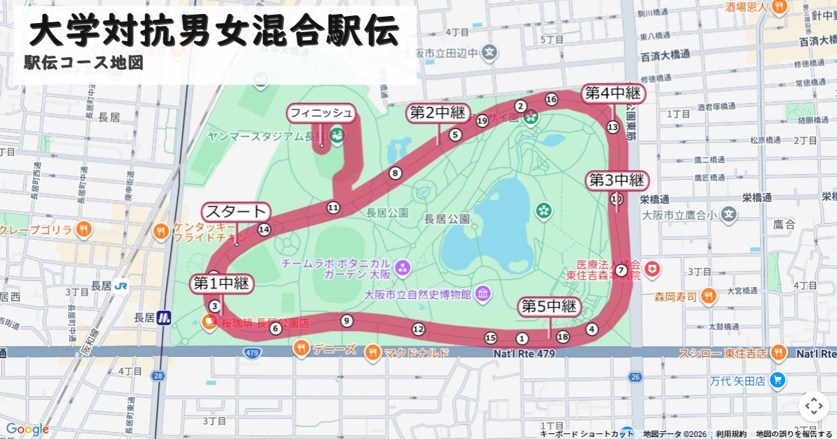 大学対抗男女混合駅伝のコースを地図で表示