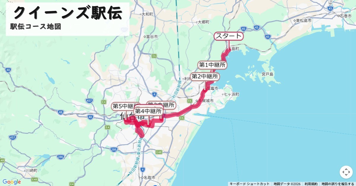クイーンズ駅伝のコースを地図で表示