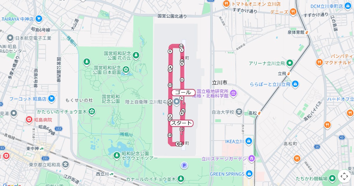 箱根駅伝予選会(周回コース)のコースを地図で表示