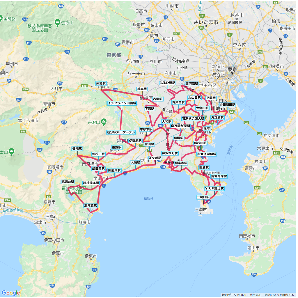 遺伝的アルゴリズムで解析した神奈川県の全駅最短ルートマップ,地図,コース,マップ,ルート,解析