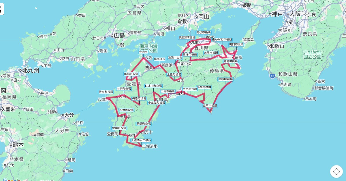 遺伝的アルゴリズムで解析した四国市町村最短ルートマップ