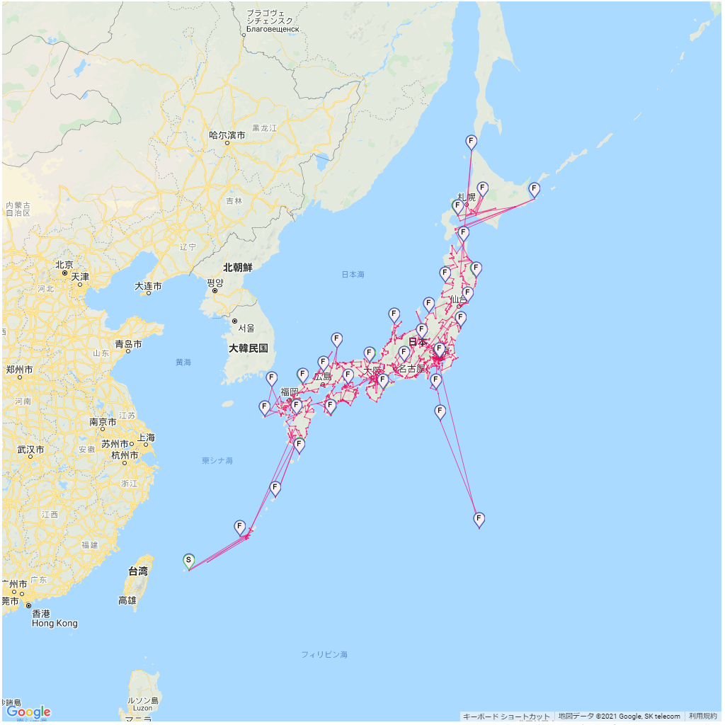 東京2020オリンピック聖火リレーの経路地図
